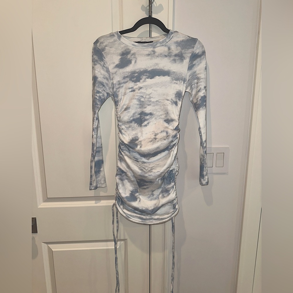 Lioness Military Minds Long Sleeve Ruched Dress White Blue